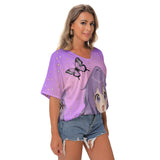 Anime Girl Butterfly Top – Kawaii Purple V-Neck Loose Fit Shirt