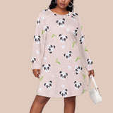 Kawaii Panda Print Long Sleeve Tunic Dress for Women - Oversized Plus Size Raglan Sleeve Jersey Dress