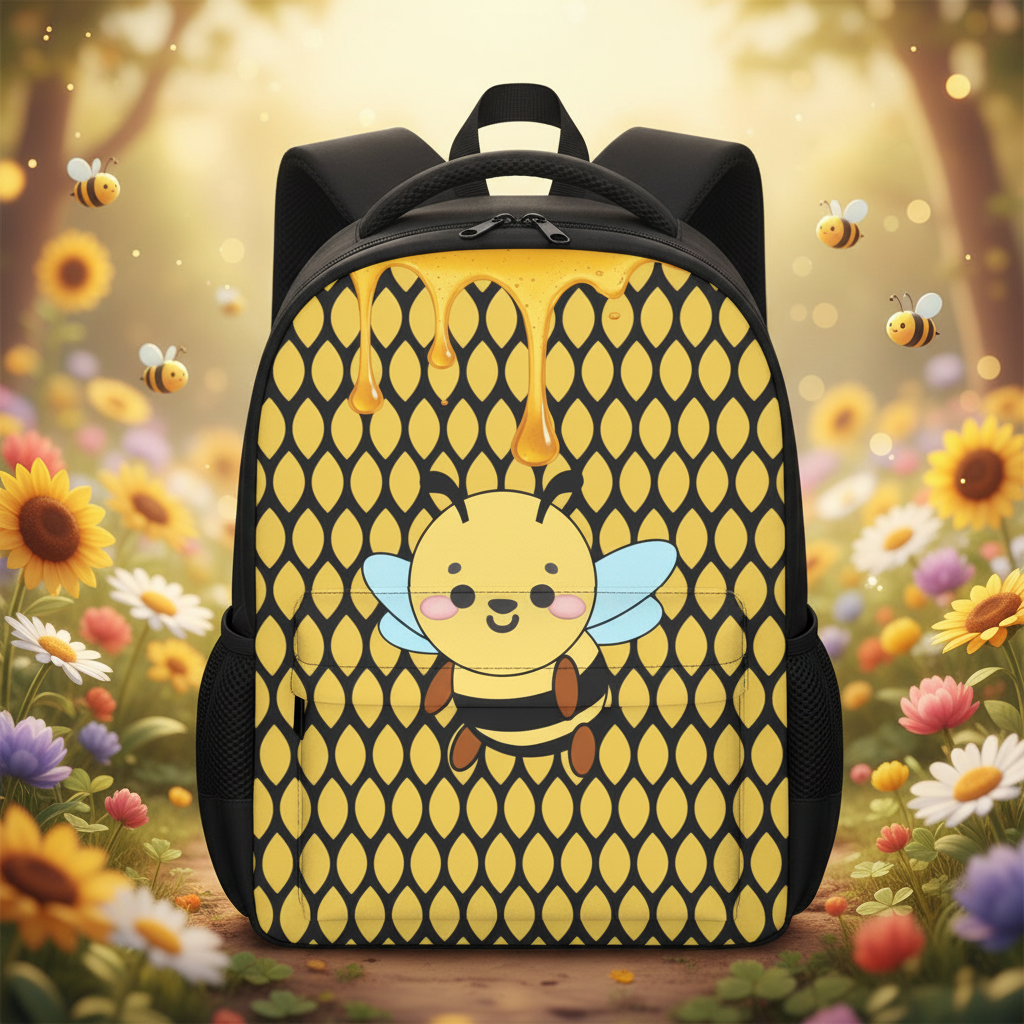 Cute Bee Honeycomb Backpack for School - Kawaii Heaven Large Capacity Waterproof Student Bag with Honey Drip Print