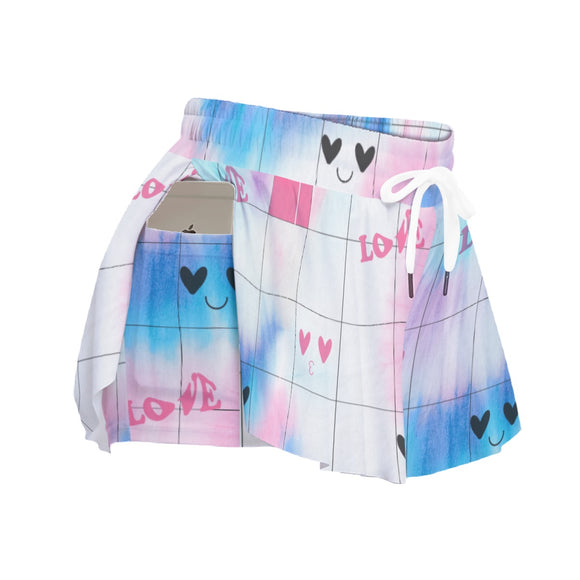 Kawaii Heaven Women's Pastel Love Grid Skort with Heartful Style & Pocket