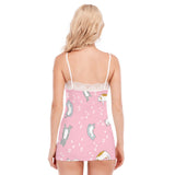 Kawaii Sleepy Cats Women's Sexy Lace Edge Pajama Set | Microfiber Fabric