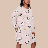 Kawaii Panda Print Long Sleeve Tunic Dress for Women - Oversized Plus Size Raglan Sleeve Jersey Dress