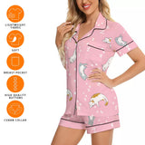 Kawaii Heaven Women's Imitation Silk Short Sleeve Pajama Set for Summer Comfort