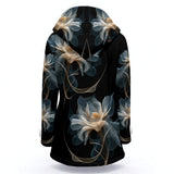 Floral Double-Breasted Hooded Jacket – Warm Fleece-Lined Winter Coat for Women