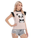 Kawaii Heaven Women's Cute Panda Graphic Ruffle Sleeve Blouse - Pink