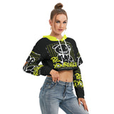 Women's Be Yourself Graphic Cropped Hoodie with Hollow Out Sleeve - Black and Neon Yellow Streetwear Pullover