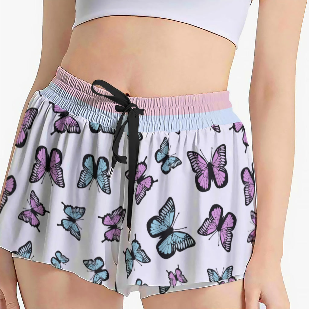Kawaii Heaven Women's Pastel Butterfly Print Sport Skorts with Pockets
