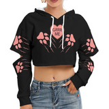 GRRR Me Cropped Hoodie – Kawaii Paw Print Fleece Lined Hoodie