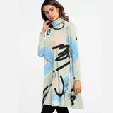 Kawaii Heaven Women's Abstract Art High Neck A-Line Long Sleeve Dress for Autumn