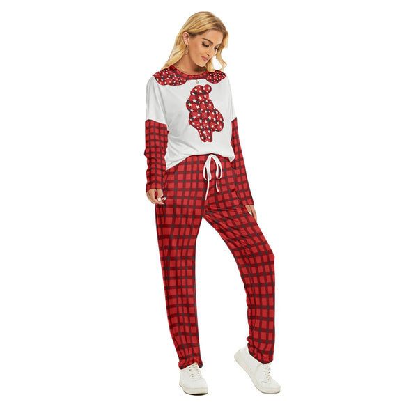 Santa Print Christmas Pajama Set – Women’s Red Plaid Holiday Loungewear