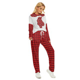 Santa Print Christmas Pajama Set – Women’s Red Plaid Holiday Loungewear
