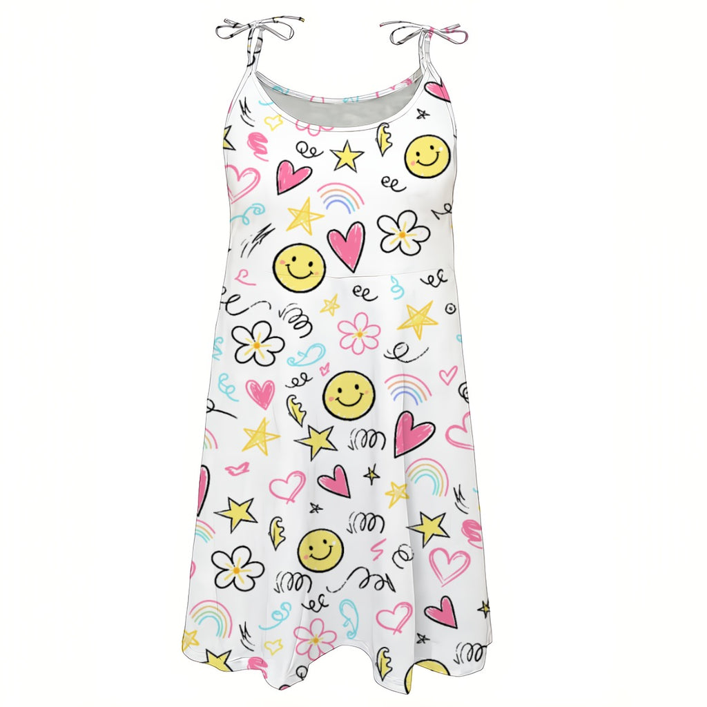 Cute Smiley Print Mini Dress – Colorful A-Line Summer Beach Dress