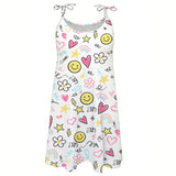 Cute Smiley Print Mini Dress – Colorful A-Line Summer Beach Dress