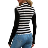 Black and White Striped Mesh Top – Women’s Butterfly Heart Long Sleeve