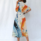 Paint Splash Abstract Midi Dress – Women’s Elastic Waist Casual Wear