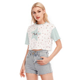 Kawaii Blue Star Cropped T-shirt - Cute Aesthetic Y2K Crop Top for Women, 100% Cotton Regular Fit with Navel Design
