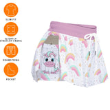 Kawaii Heaven Rainbow Unicorn Women's Sport Skorts - White Drawstring Athletic Skorts with Side Pockets