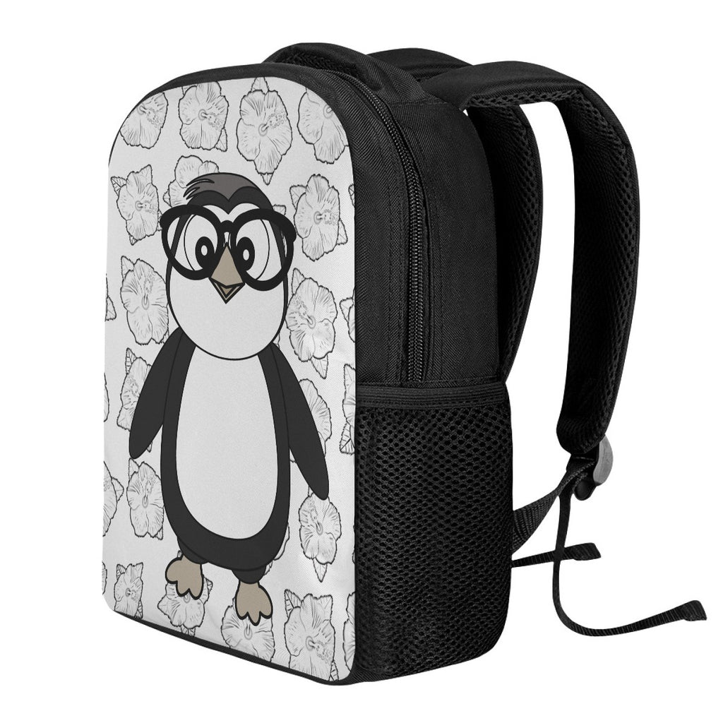 Kawaii Penguin Floral Print Backpack - Large Capacity & Wear-Resistant for Students