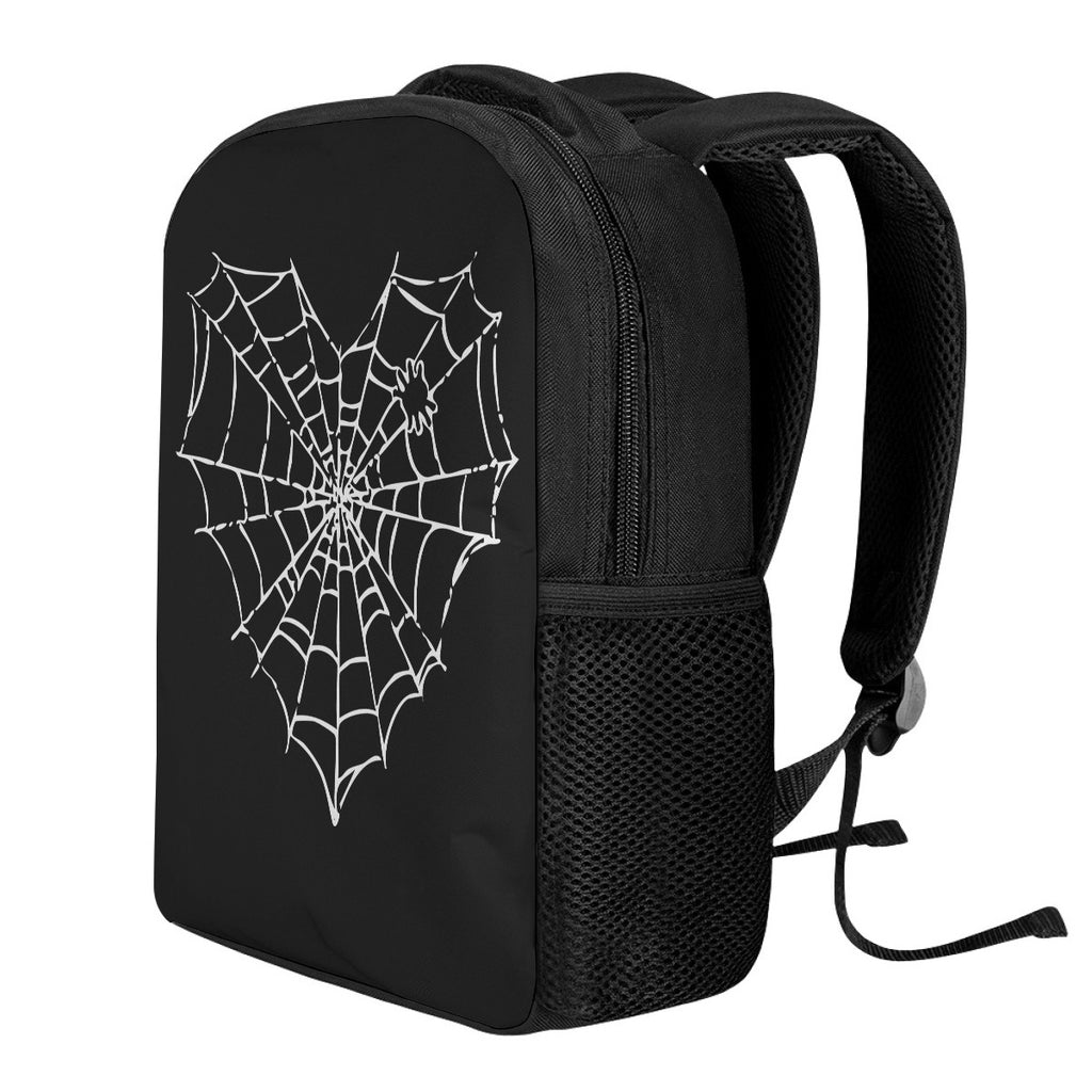 Kawaii Heaven Heart-Shaped Spider Web Print Student Backpack - Large Capacity & Wear-Resistant