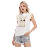 Kawaii Bunny Blouse with Ruffle Collar - Cute Rabbit Print Women's Top, Pastel Aesthetic Fashion