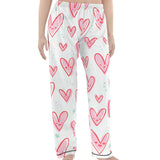 Kawaii Heaven Heart Print Women's Pajamas Set with Elastic Waist & Contrast Piping