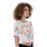 Kawaii Heaven Rainbow Heart Cropped T-Shirt - Cute Pastel Graphic Crop Top for Gym Yoga Outdoor Activities