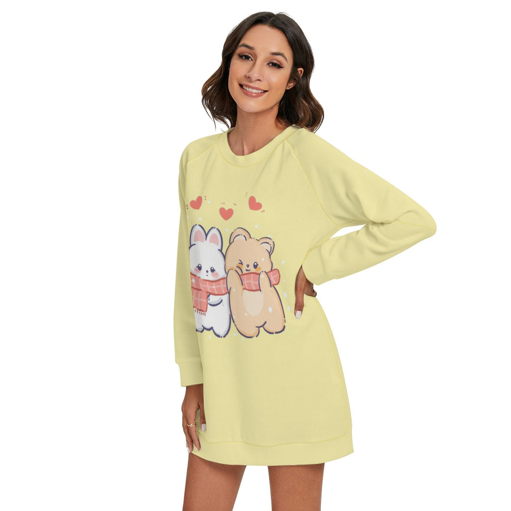 Kawaii Heaven Bunny & Bear Love Women's Round Neck Raglan Sleeve Sweater