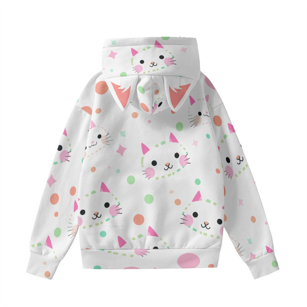 Kawaii Cat Face Hoodie with Ears - Cute Girls' Pullover Sweatshirt