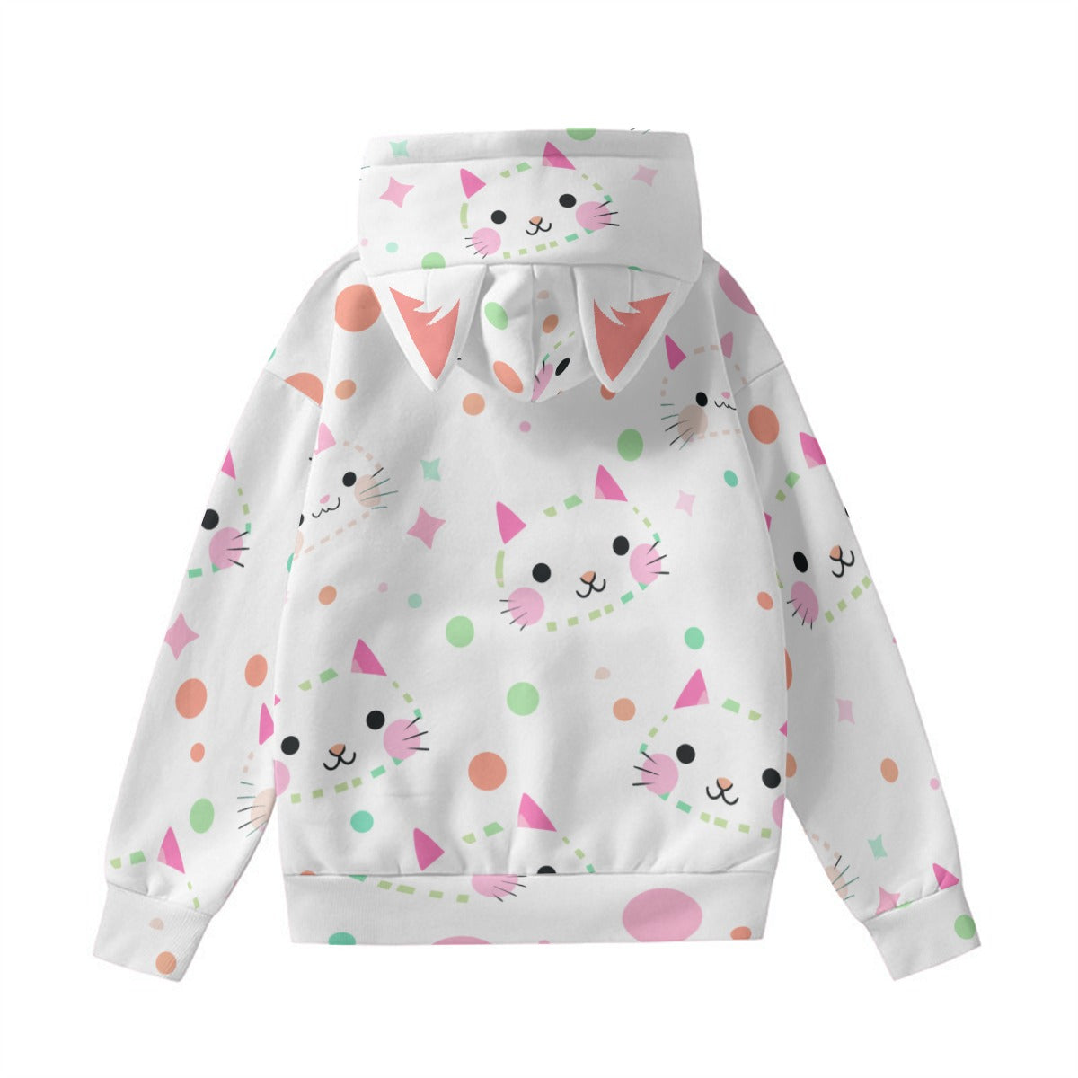 Kawaii Cat Face Hoodie with Ears - Cute Girls' Pullover Sweatshirt