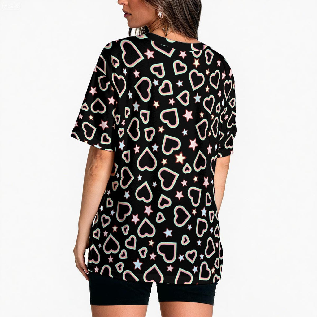 Black Heart and Star Women’s T-Shirt – Relaxed Casual Top
