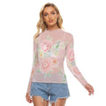 Women's Sheer Floral Mesh T-Shirt | Lightweight Breathable Long Sleeve Blush Rose