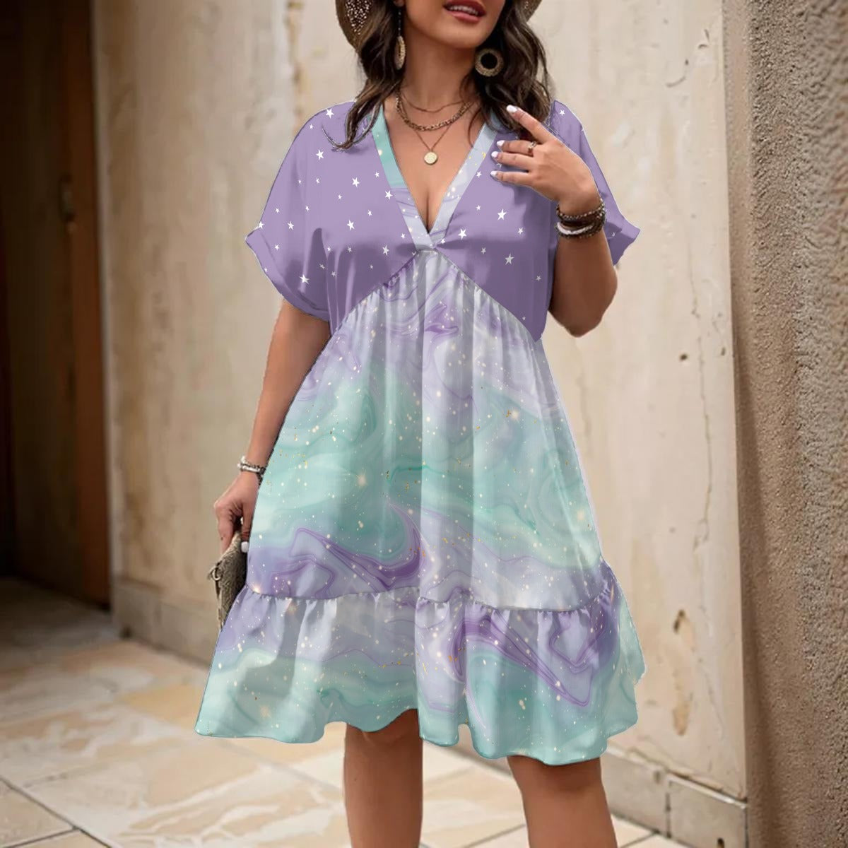 Pastel Galaxy Star A-Line Dress