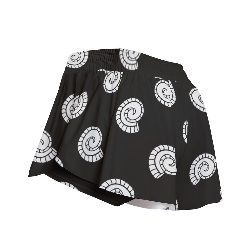 Monochrome Spiral Print Women's Sport Skorts with Pockets - Athletic Skirt Shorts by Kawaii Heaven