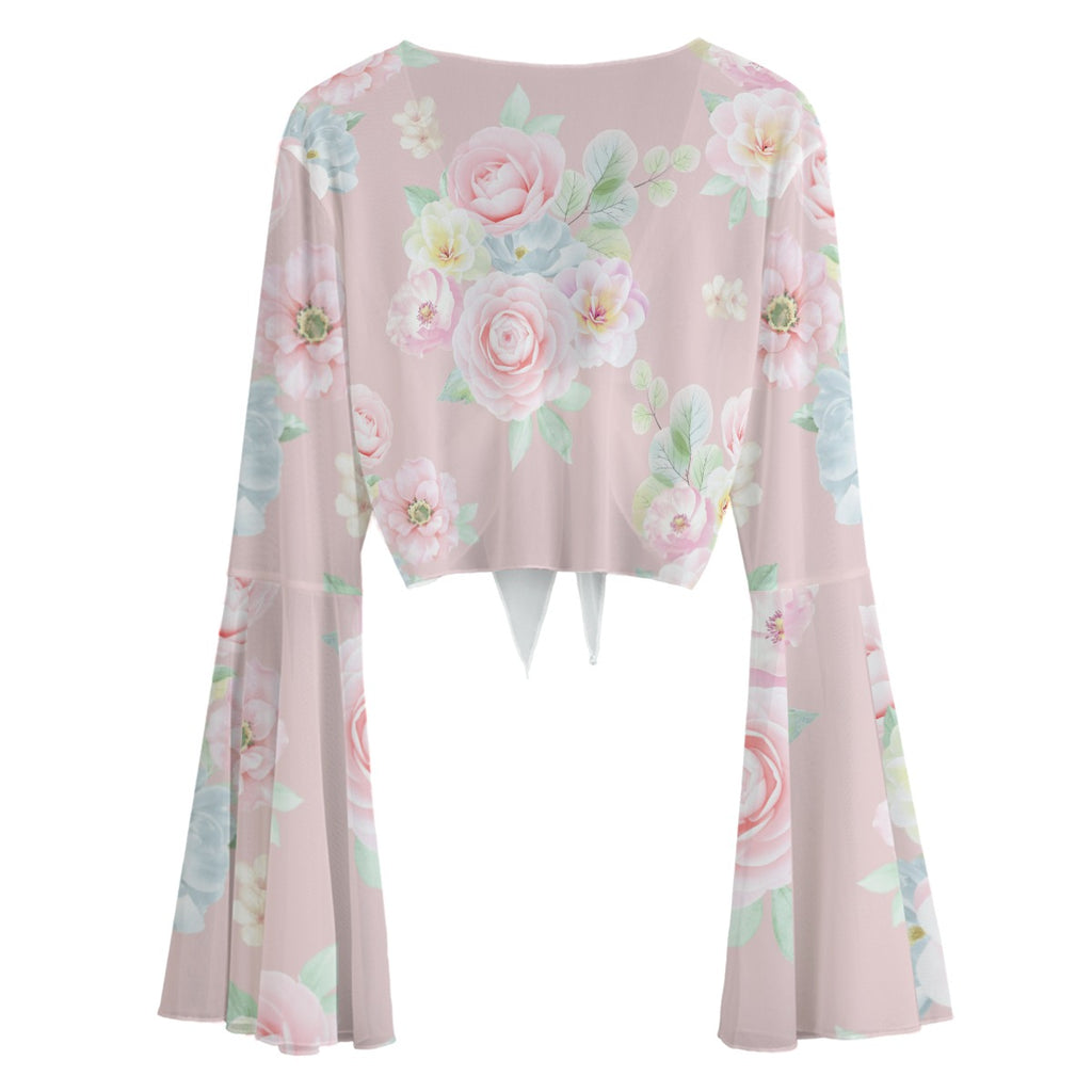 Kawaii Heaven Women's Lace-Up Mesh Bell Sleeve Blouse | Blooming Grace