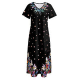 Floral Star Maxi Dress – Black V-Neck Summer Dress with Side Slits