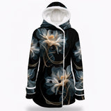 Floral Double-Breasted Hooded Jacket – Warm Fleece-Lined Winter Coat for Women