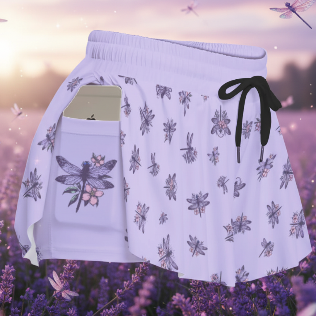 Purple Dragonfly Athletic Skort – Tennis Skirt with Built-In Shorts and Pockets