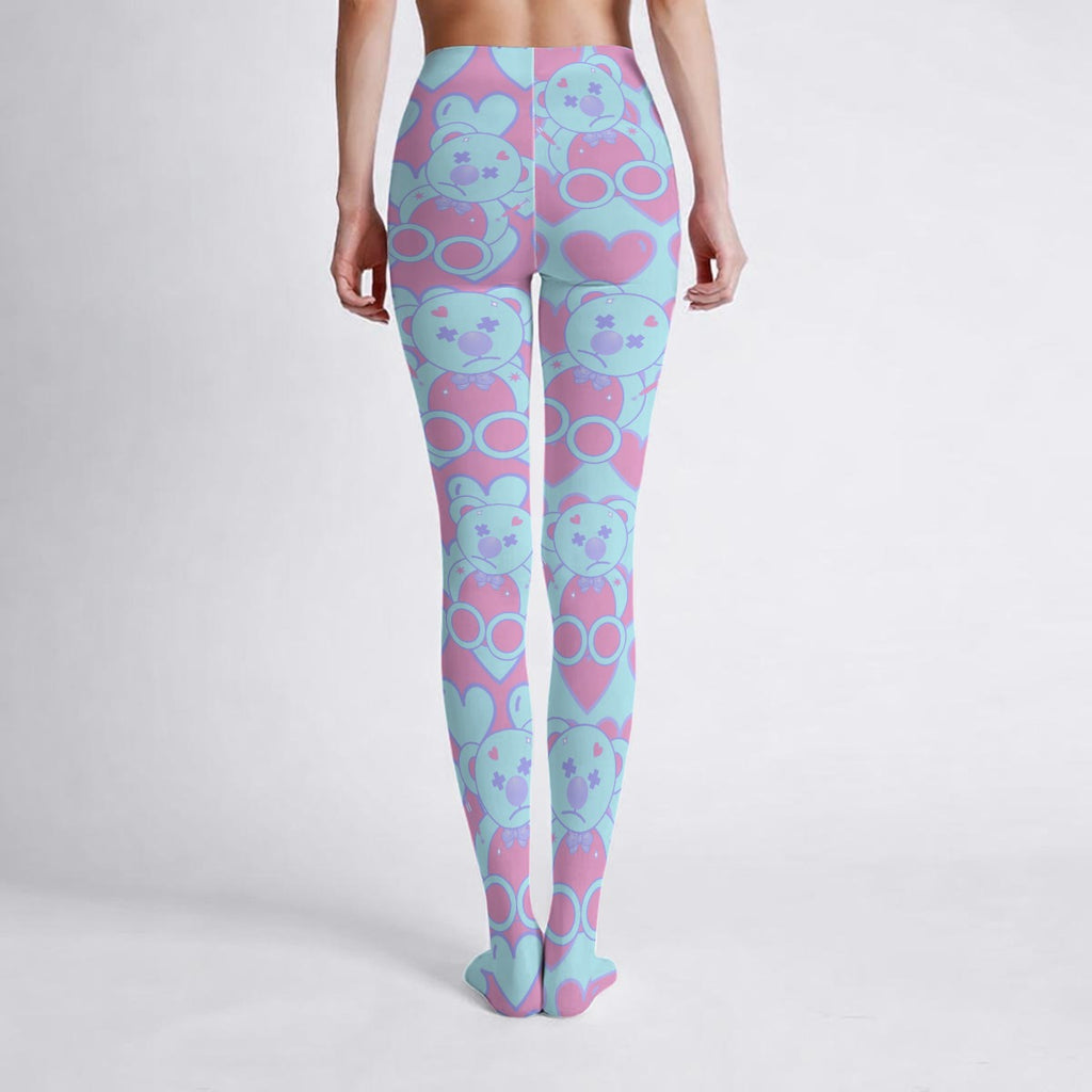 Cute Pastel Bear & Heart Tights – Soft Stretch Kawaii Style Legwear