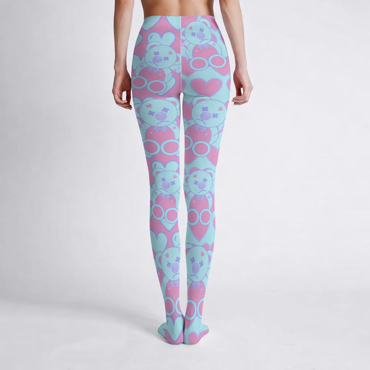 Cute Pastel Bear & Heart Tights – Soft Stretch Kawaii Style Legwear