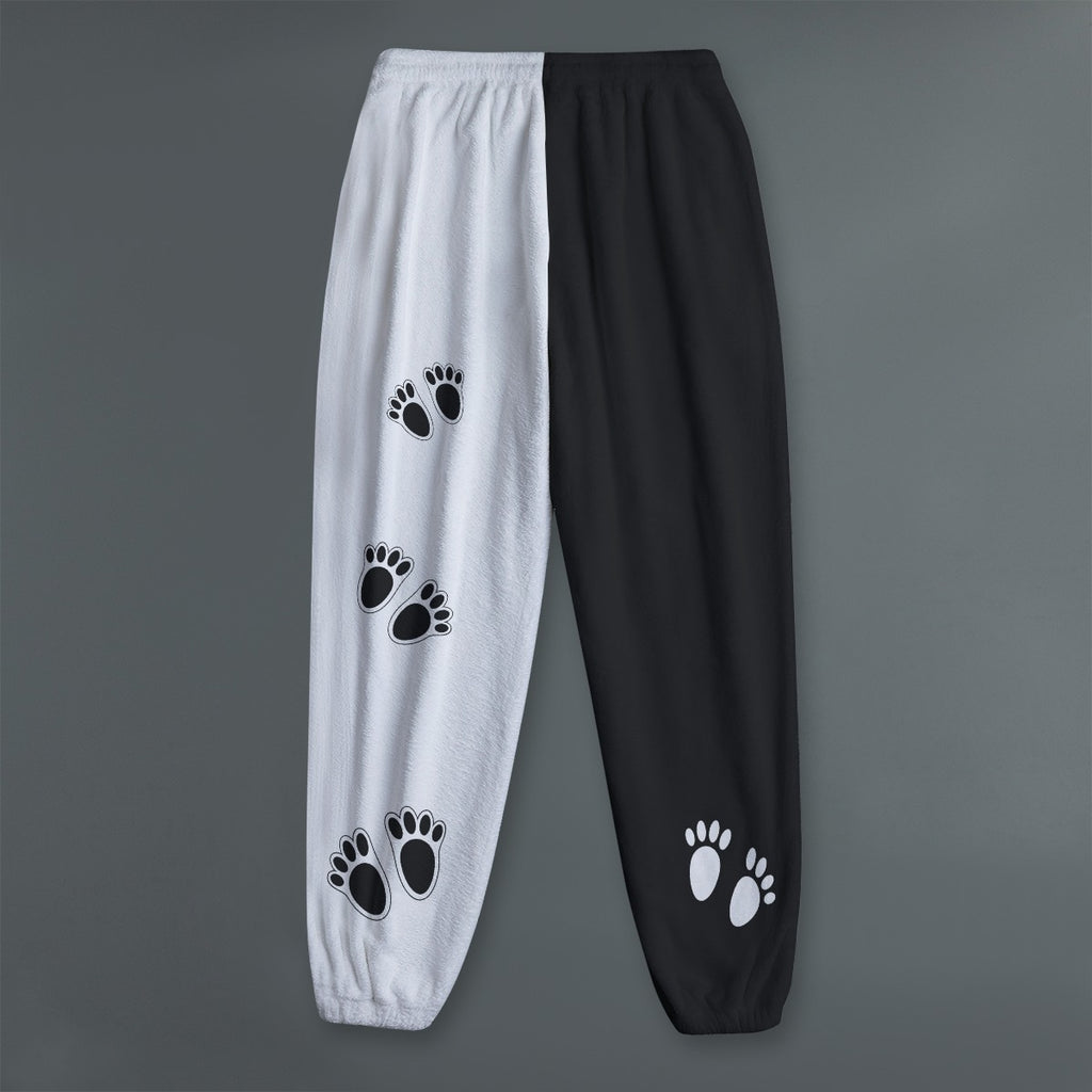 Black Cat Paw Fleece Joggers – Kawaii Black and White Lounge Pants