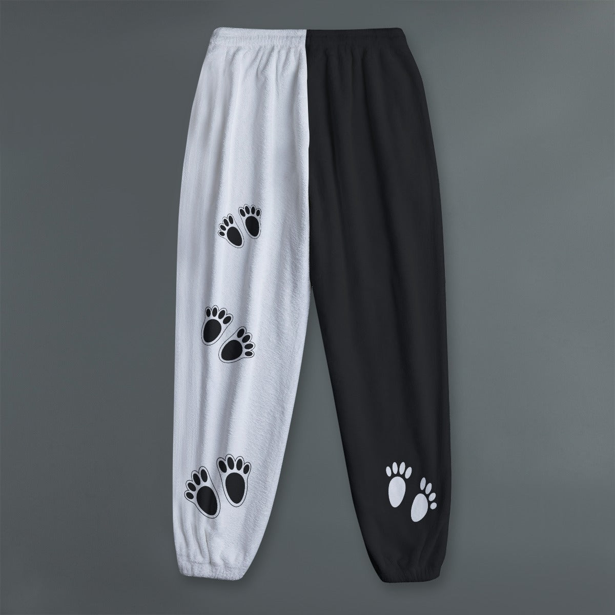Black Cat Paw Fleece Joggers – Kawaii Black and White Lounge Pants