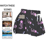 Kawaii Hello Print Women's Athletic Skorts with Pockets - Soft Microfiber Sport Skirt Shorts