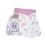 Kawaii Heaven Rainbow Unicorn Women's Sport Skorts - White Drawstring Athletic Skorts with Side Pockets