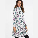 Kawaii Heaven Women's Whimsical Butterflies Turtleneck Swing Dress for Autumn