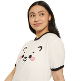 Kawaii Bear Face Cotton Ringer T-Shirt | Blush Bear Ringer Tee
