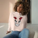 Demon Face Crop Hoodie - Gothic Devil Graphic Pullover Sweatshirt