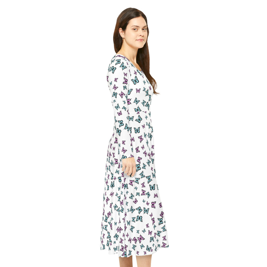 Butterfly Pattern Women's Long Sleeve Dance Dress - Elegant Dancewear for Women, Dance Costume, Performance Outfit, Ballet Attire