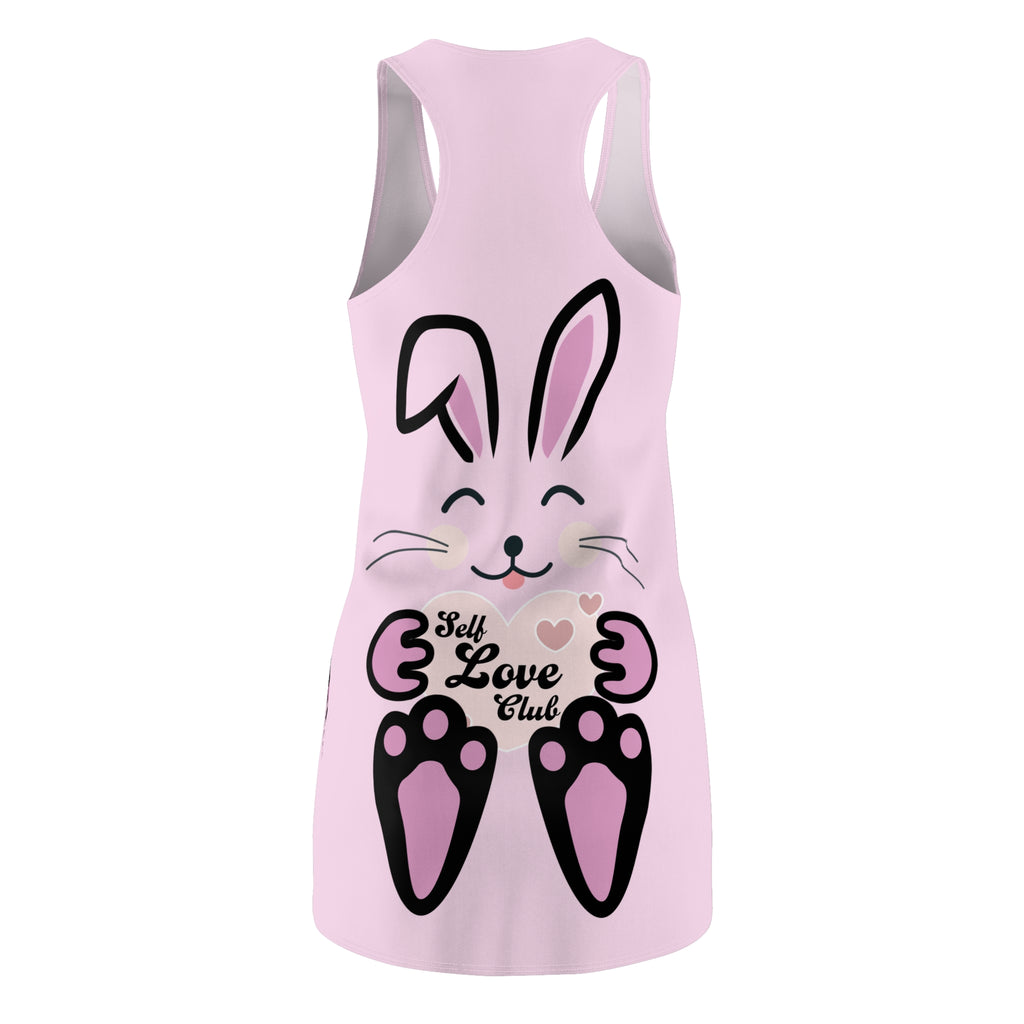 Kawaii Rabbit Face Dress, Self Love Club Racerback Dress, Cute Bunny Sleeveless Dress, Women's Spring Fashion, Pastel Pink A-Line Dress