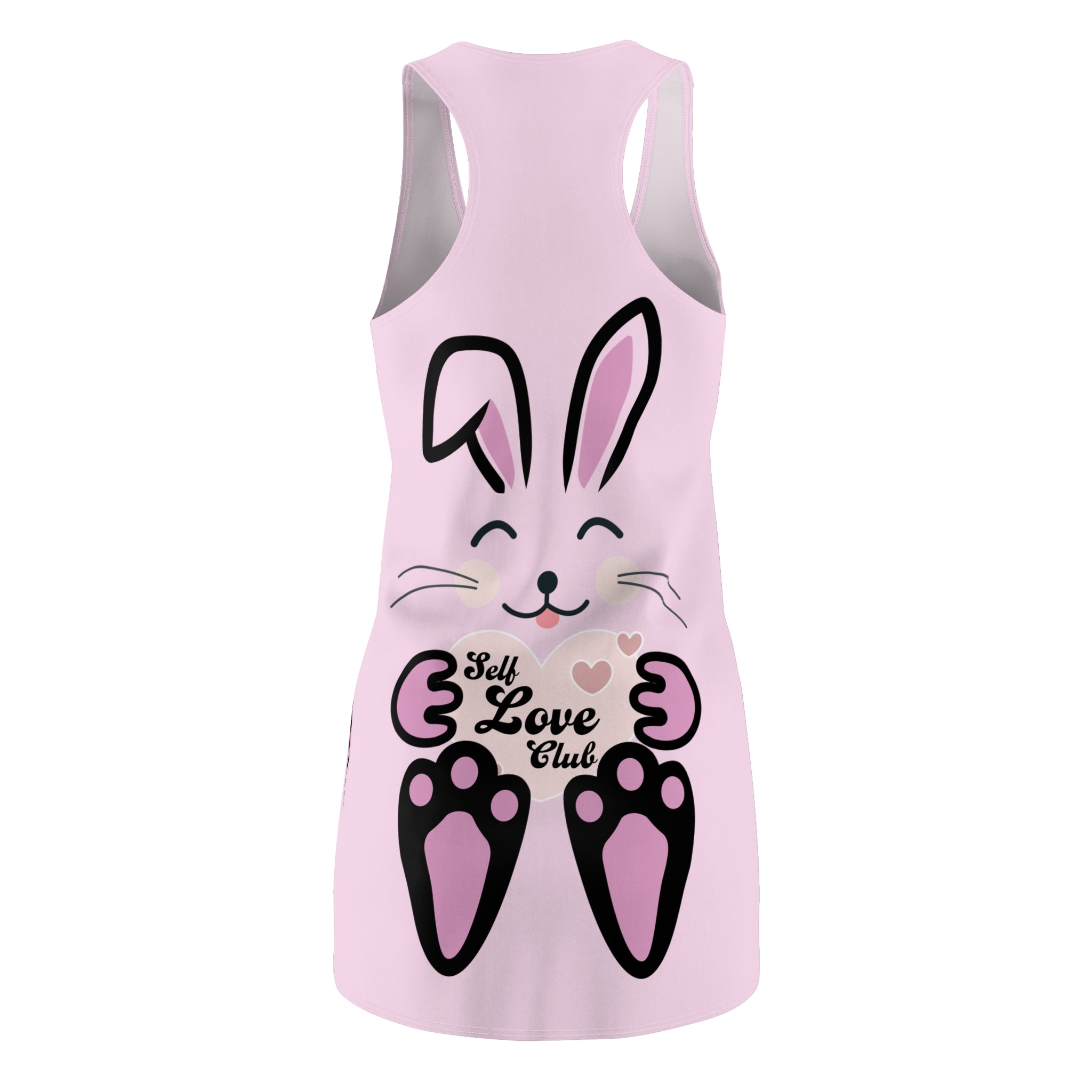 Kawaii Rabbit Face Dress, Self Love Club Racerback Dress, Cute Bunny Sleeveless Dress, Women's Spring Fashion, Pastel Pink A-Line Dress