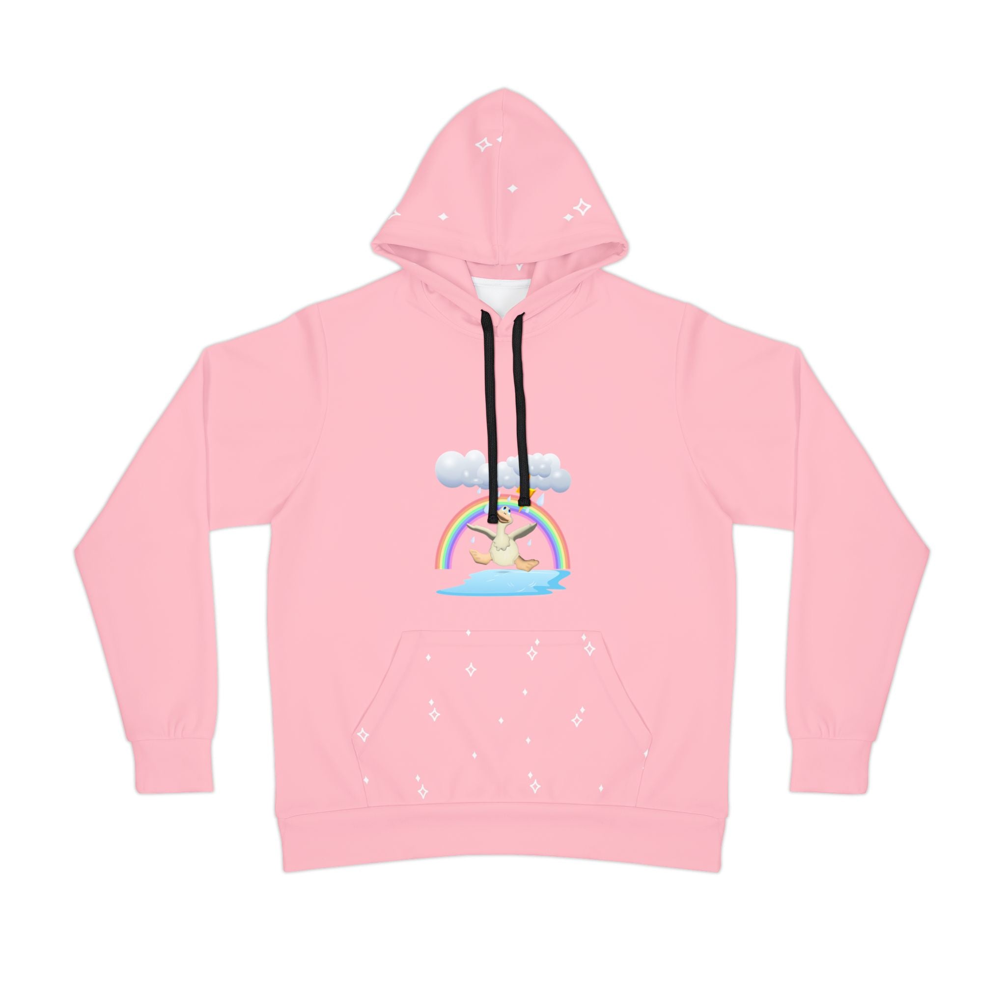 Duck in Rainy Weather Athletic Hoodie, Crazy Duck Design, Lightning and Rainbows Sweatshirt, Funny Animal Hoodie, Nature Lover Gift, Sporty